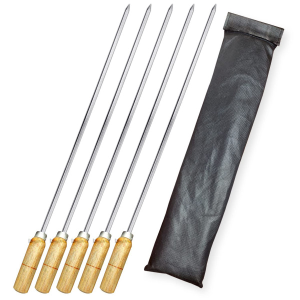 17-Inch Stainless Steel BBQ Skewers with Wood Handle, Kabab Sticks (Set of 5)