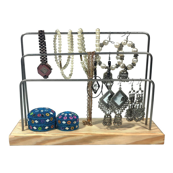 3-Tier Tabletop Jewelry Display Stand | Metal Hanging Bar Jewelry Organizer