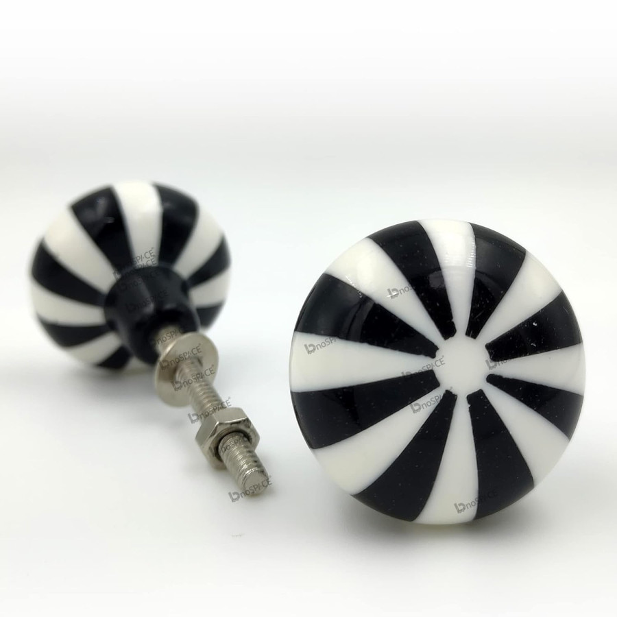 Fancy Black & White Resin Knobs for Wardrobes & Drawers  (Set of 4)