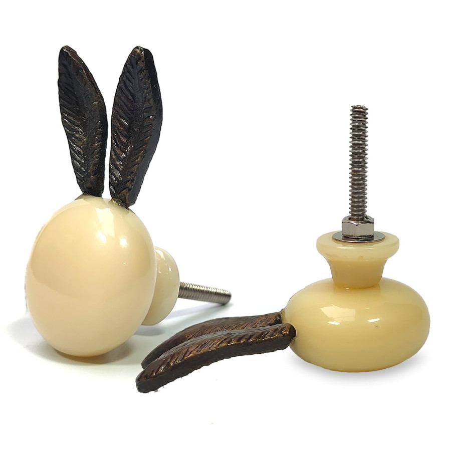 Ceramic Rabbit Knobs for Cabinets & Drawers – Pack of 4 | Decorative Knobs