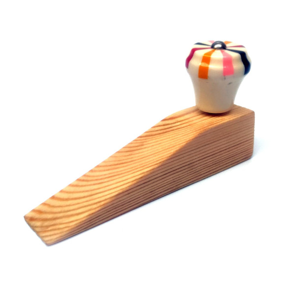 Door Stopper Wedge with Fancy Resin Knob- Non-Slip Wooden Protector ( Pack of 1 )