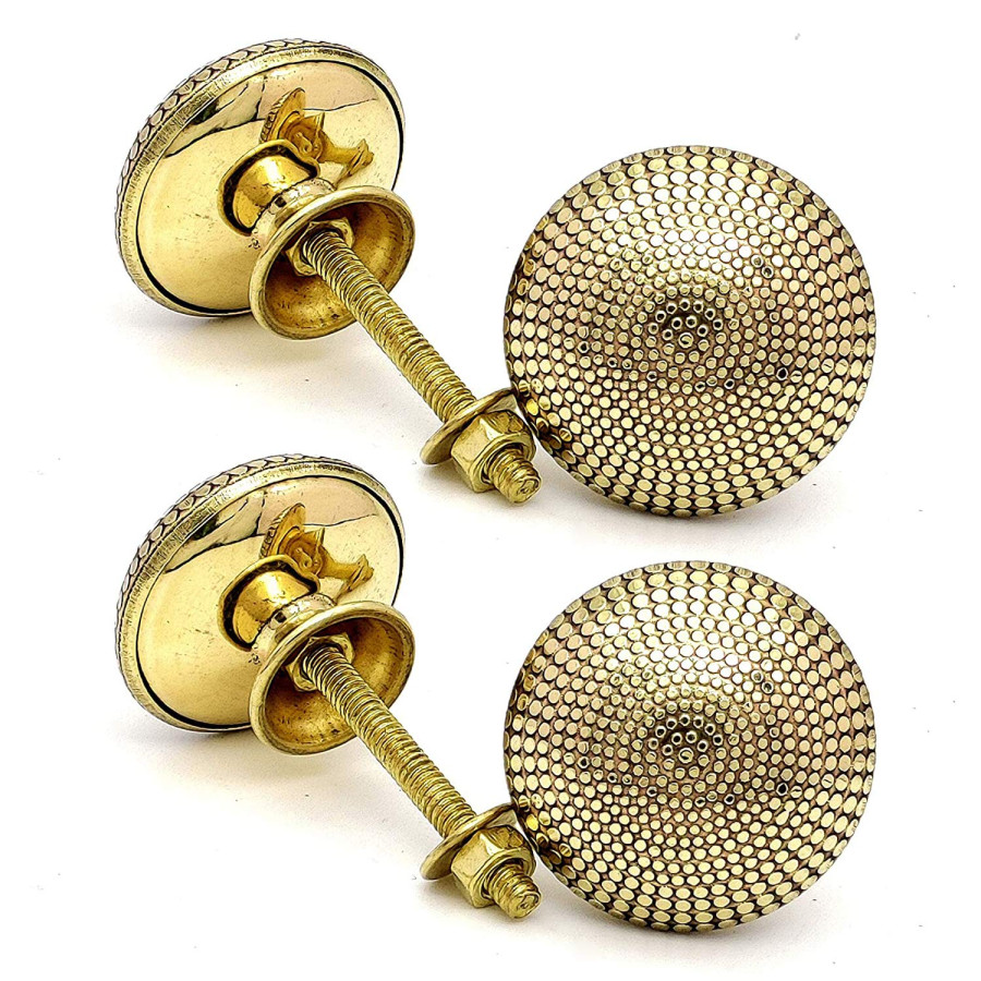 Dotted Brass Knobs for Cabinets, Drawers, Golden 38mm (Set of 4)