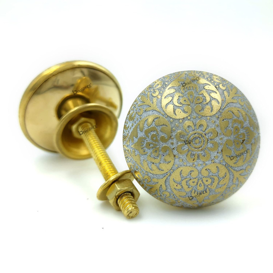 Etched Brass Cabinet Knobs for Cupboard Doors, Drawers, Pulls - Set of 4