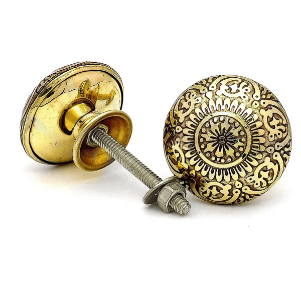 Etched Brass Knobs for Cabinets & Drawers (Set of 2)