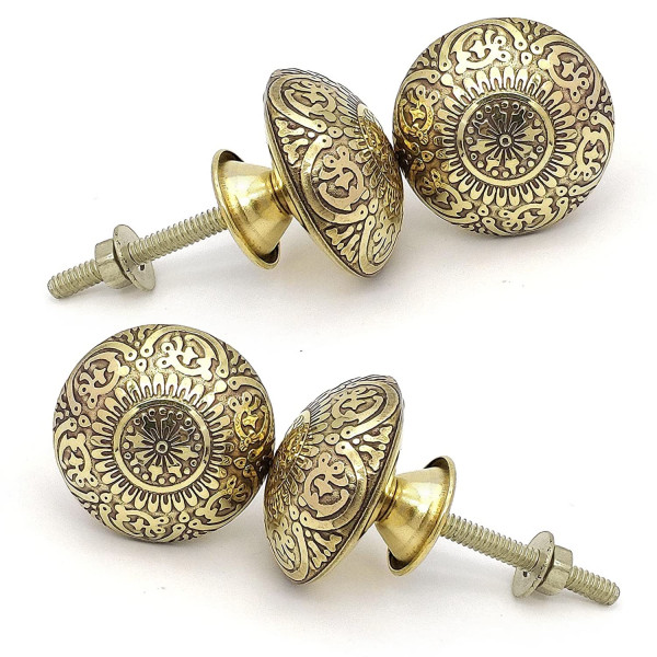 Handmade Gold Finished Classic Brass Door Knobs for Cabinets, (Set of 4, 38mm)