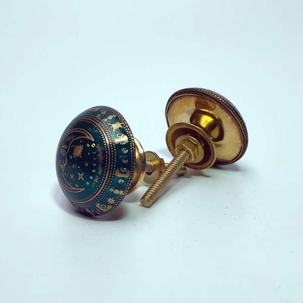 Moon Antique Brass Cabinet Knobs (Set of 4) - Green