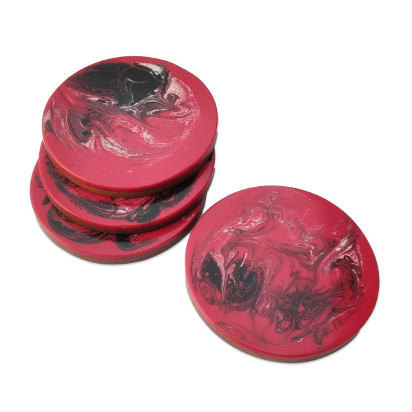 Red Round Resin Coaster Set – Pack of 4 for Tea, Coffee & Dining Table