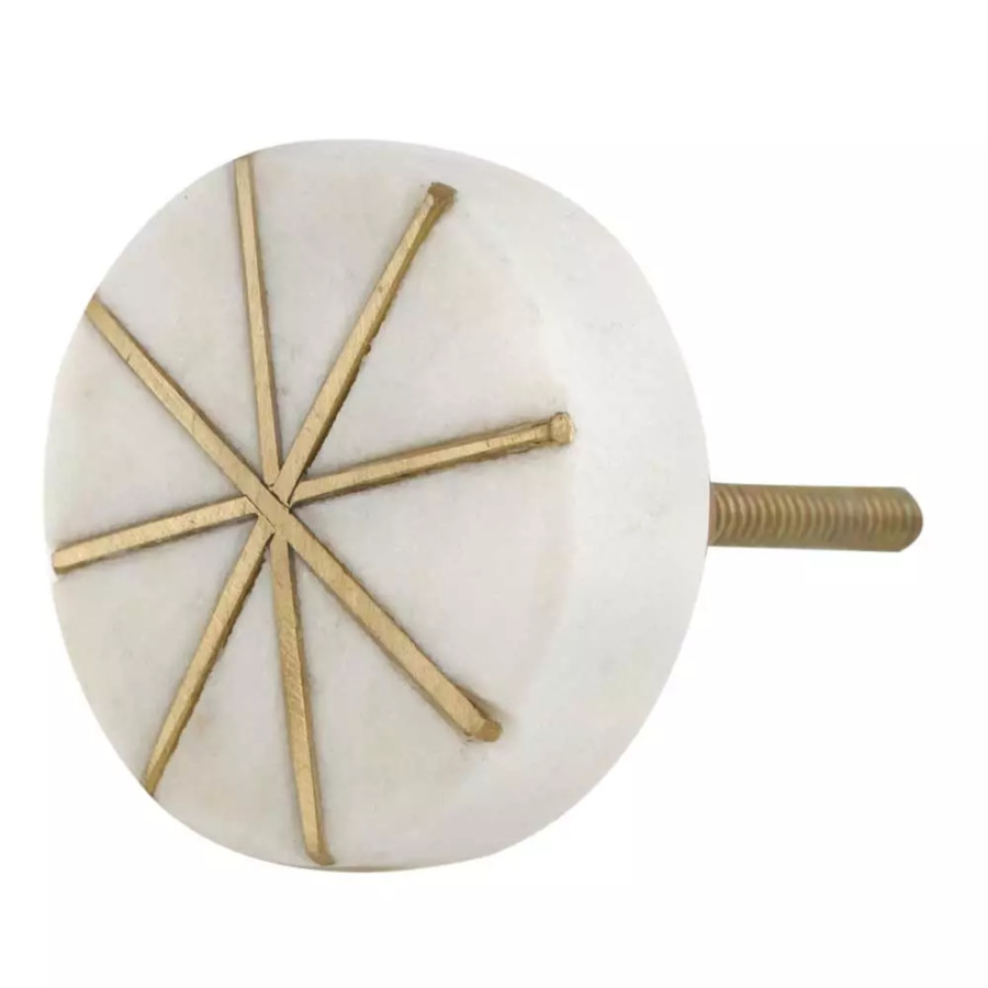 White Round Gold Marble Stone Cabinet Knobs – Elegant Pull Handles (Pack of 4)